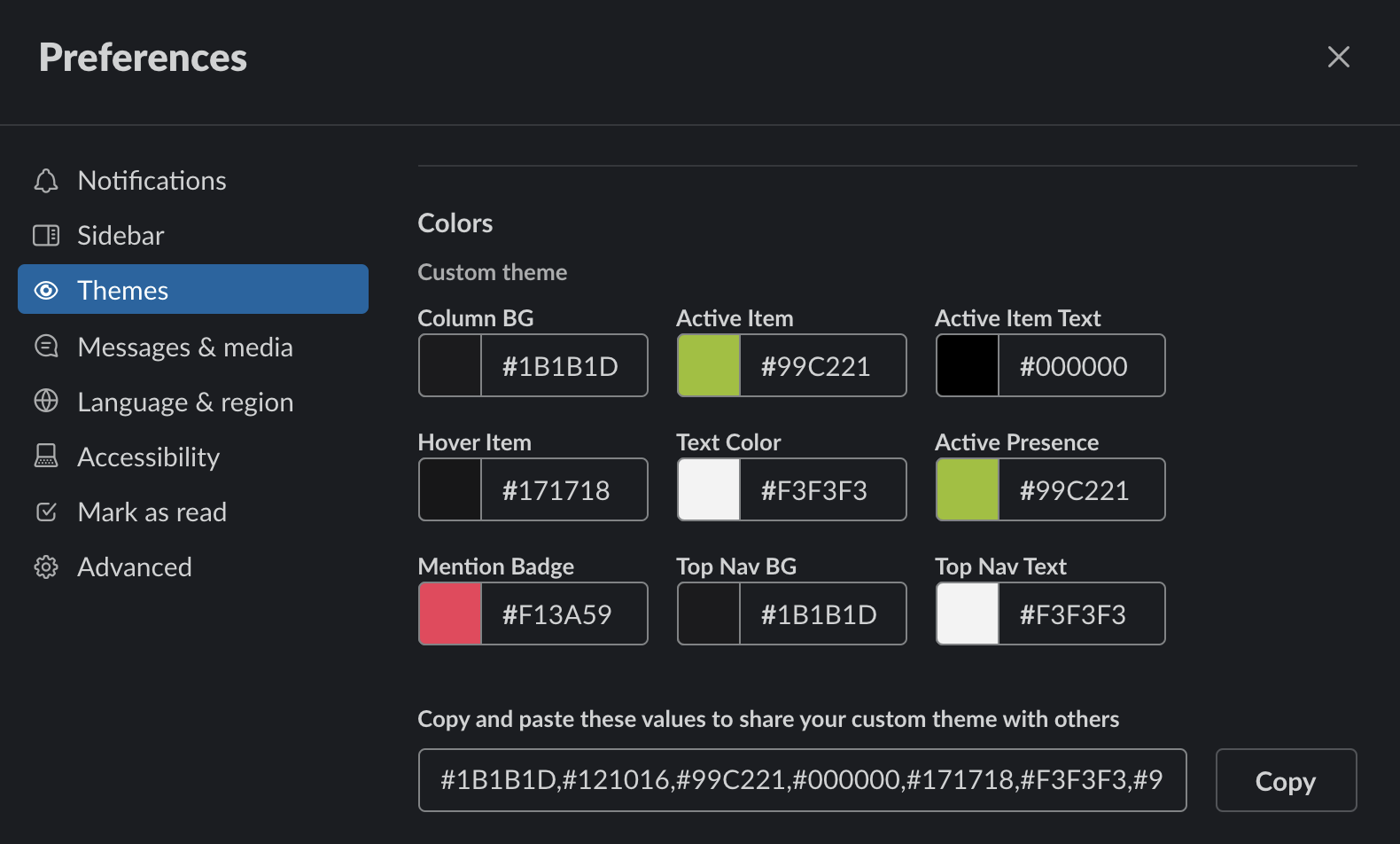 Slack's Theme Customizer